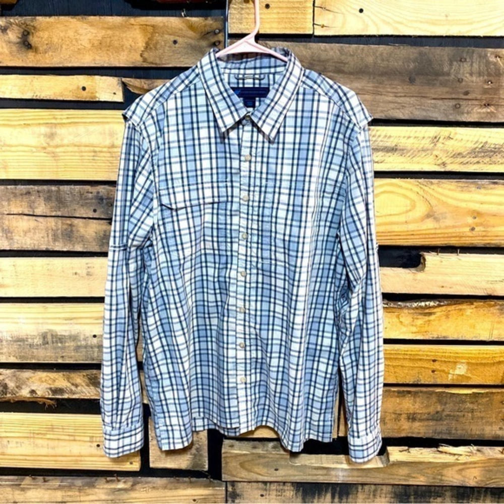 Eastern Mountain Sports Grey Plaid Button Down Vented‎ Shirt Size Large EMS